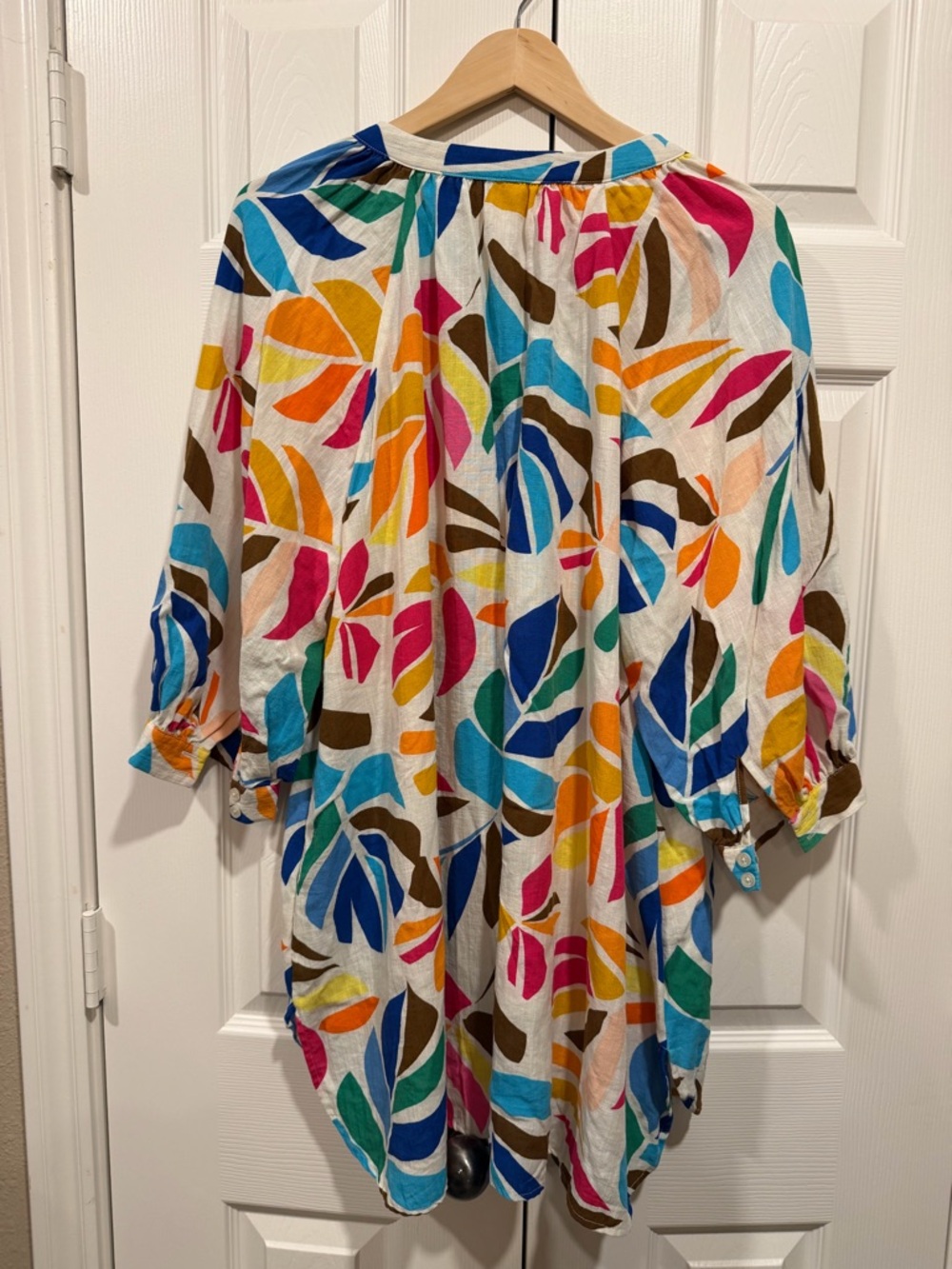 Bright Multicolor Leaf-Print Tunic Dress - Women's Plus - Picture 4 of 11